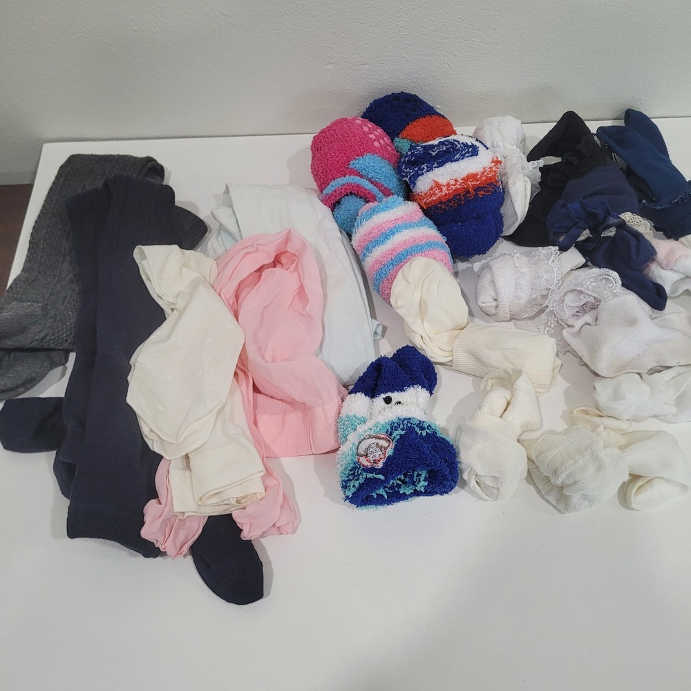 Girls Socks and Tights Lot Fuzzy Lace Trim Ribbed Knit Toddler Little‎ Girls